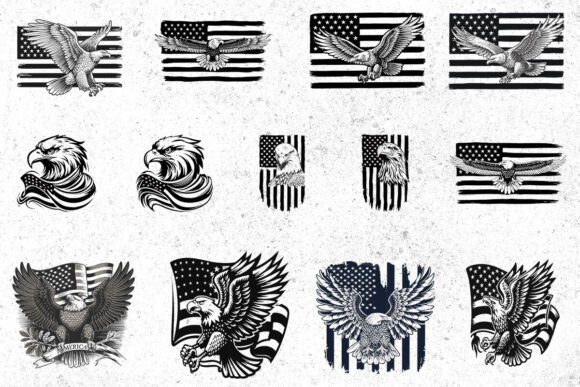 Eagle with American Flag Bundle: Graphics for Crafts