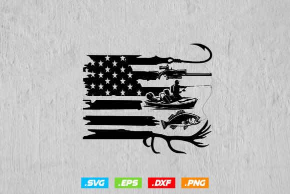 Hunting and Fishing American Flag Svg Graphics
