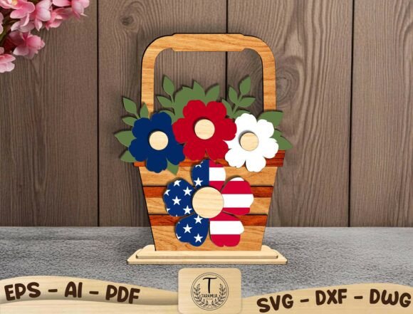 Patriotic Flower Basket Laser Cut SVG
