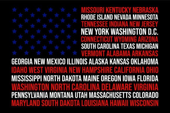 USA States Text Flag Design: Graphics for Crafts & Local Business